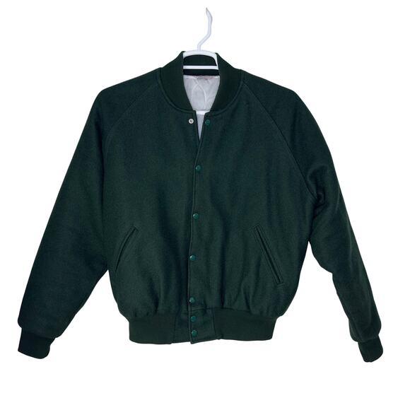 Vintage Gem Sportswear Mens Large Award Jacket Bomber Green Wool Letterman Blank - Picture 1 of 5